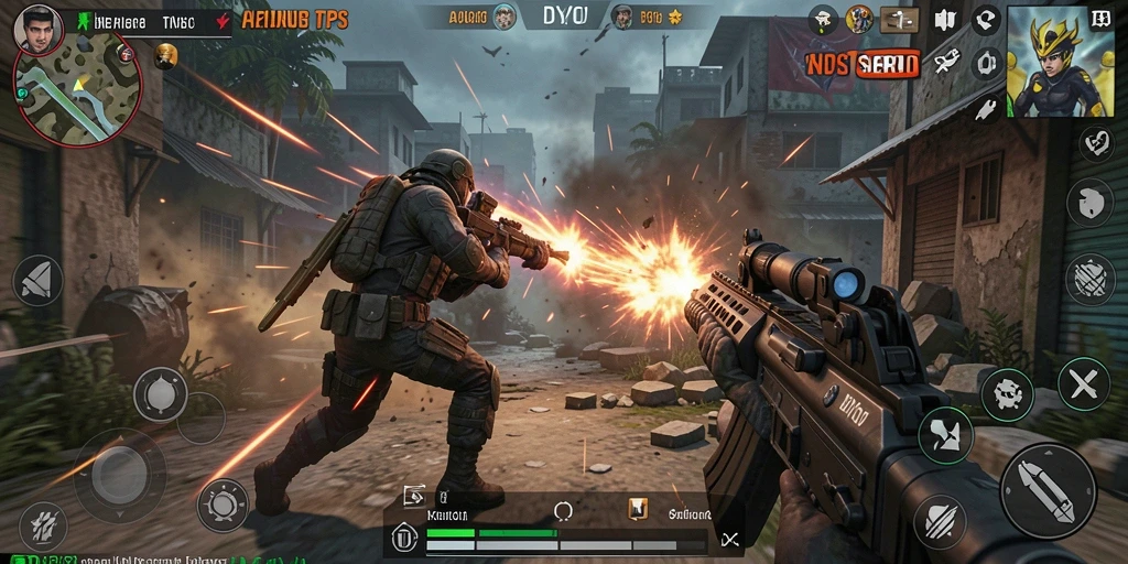 Tangkapan layar gameplay DYO1 menunjukkan aksi seru dalam pertempuran TPS.