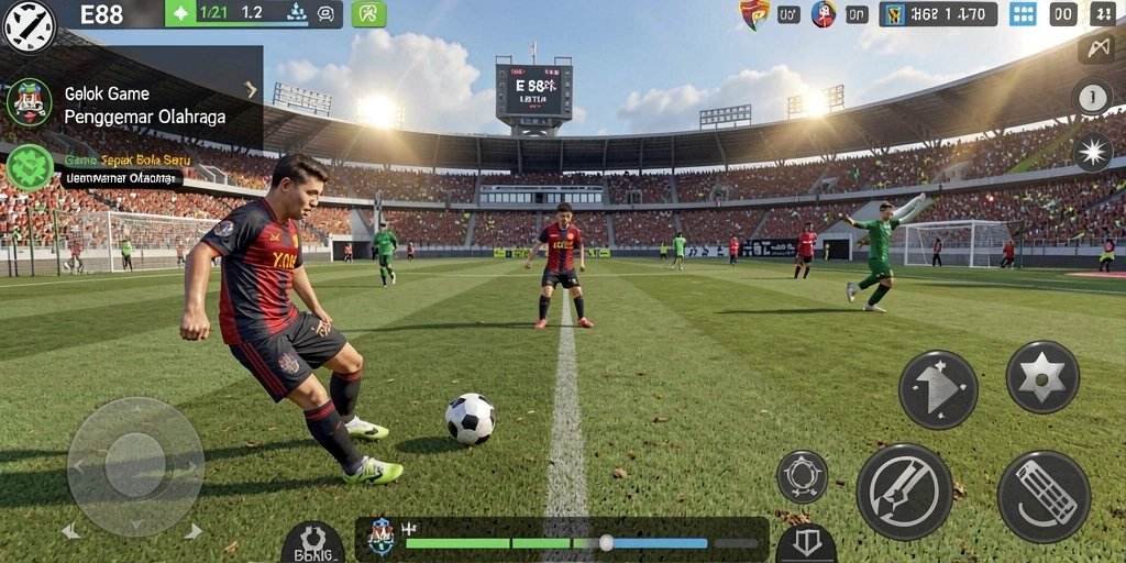 Gambaran permainan E88 dengan aksi sepak bola yang intens.