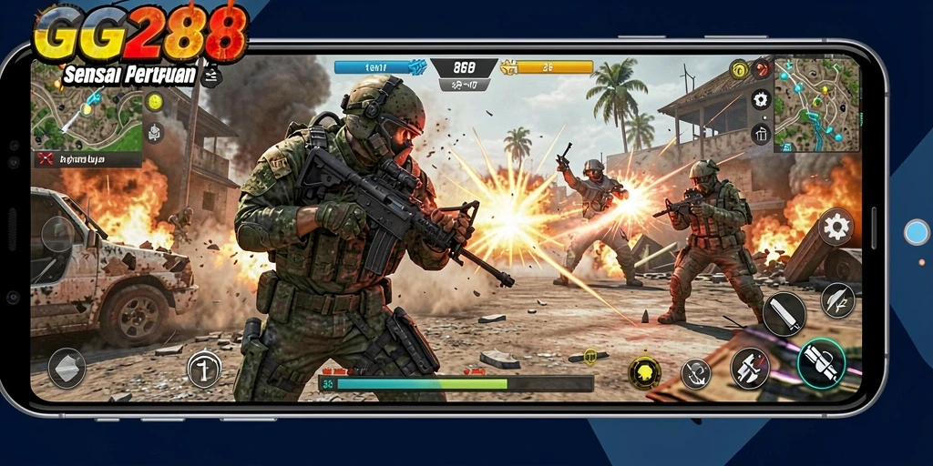 Screenshot menunjukkan aksi intense gameplay TPS GG288.