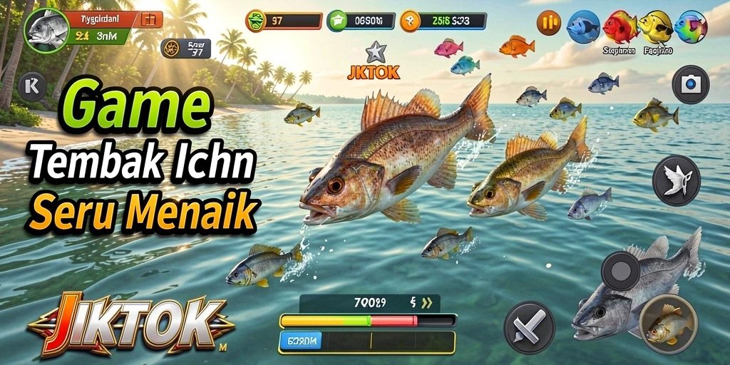 Tangkapan layar gameplay seru dalam JKTOK saat menangkap ikan.