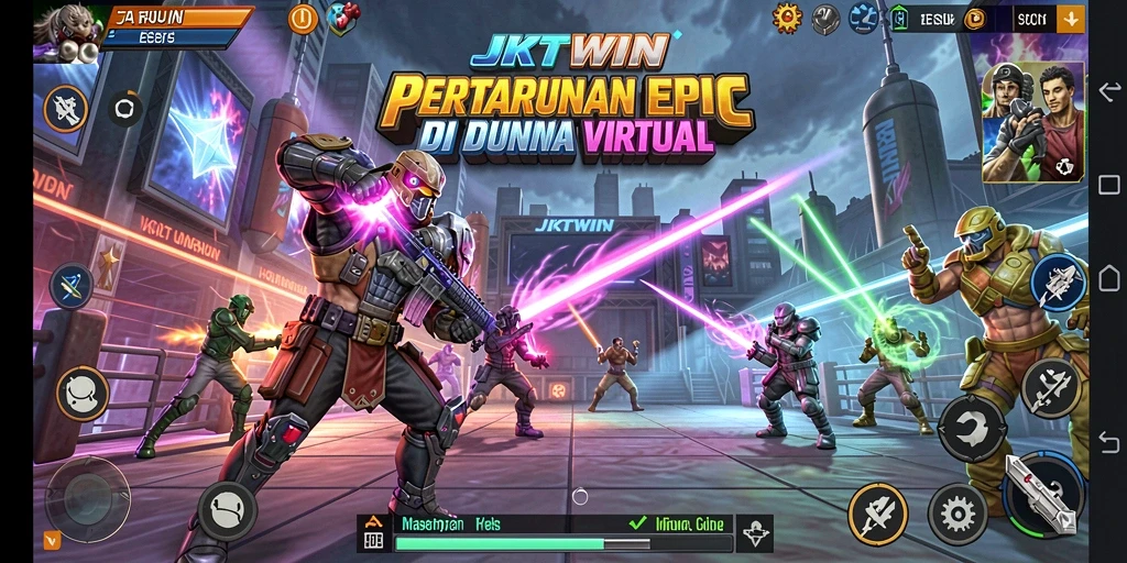 Gameplay JKTWIN menampilkan pertarungan seru dengan karakter yang beragam.