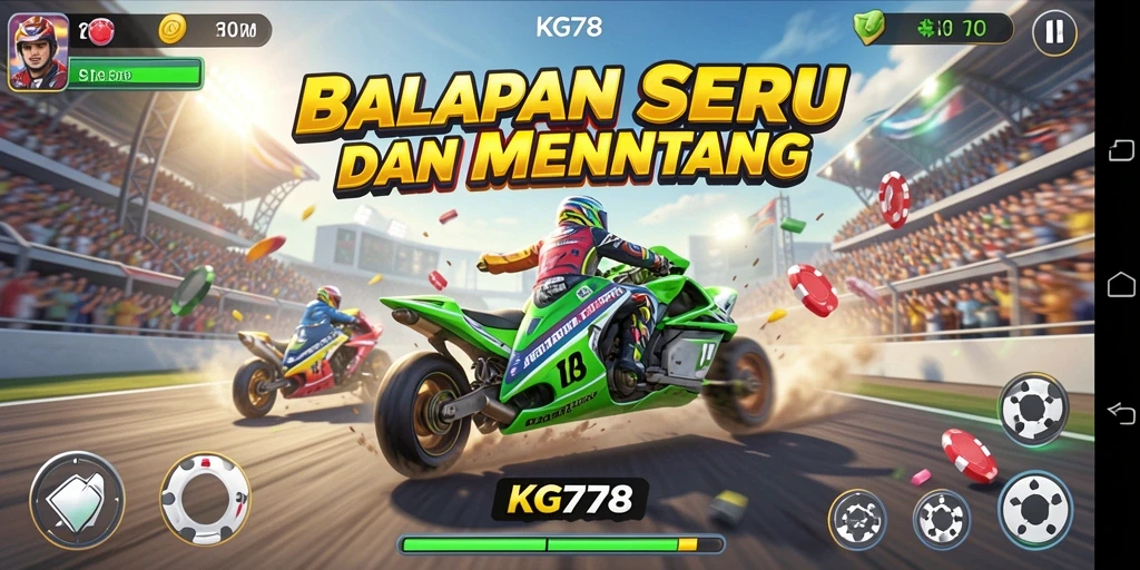 Tangkapan layar KG778 menunjukkan aksi balapan yang intens dan mendebarkan.