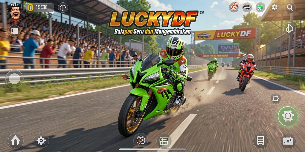 Screenshot gameplay LUCKYDF dengan suasana balapan yang intens.