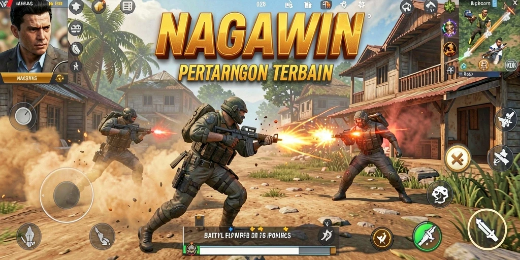 Screenshot utama menampilkan aksi seru di arena NAGAWIN.