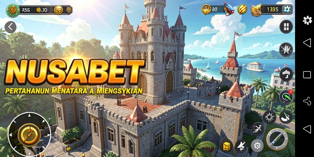 Screenshot gameplay NUSABET menampilkan menara pertahanan yang siap beraksi.