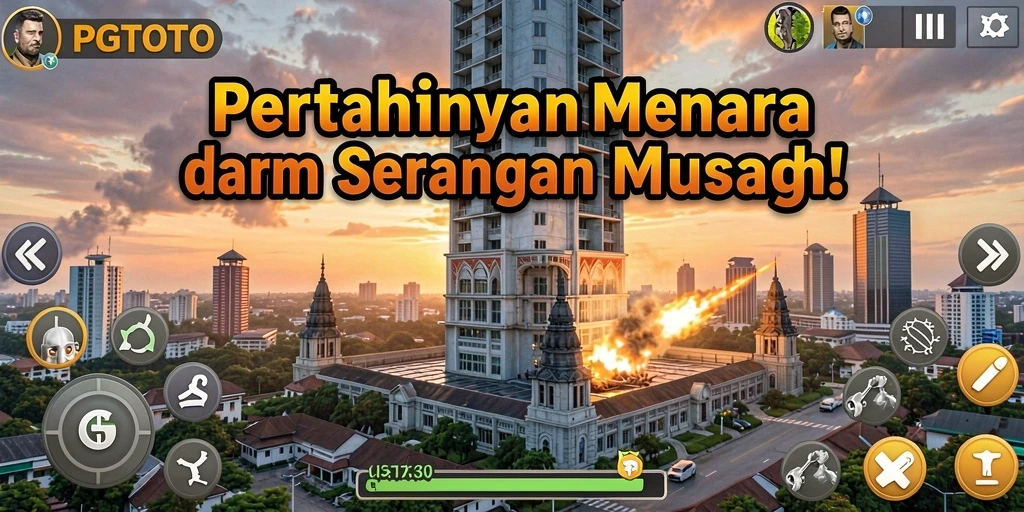 Screenshot PGTOTO menampilkan aksi pertahanan menara yang intens.
