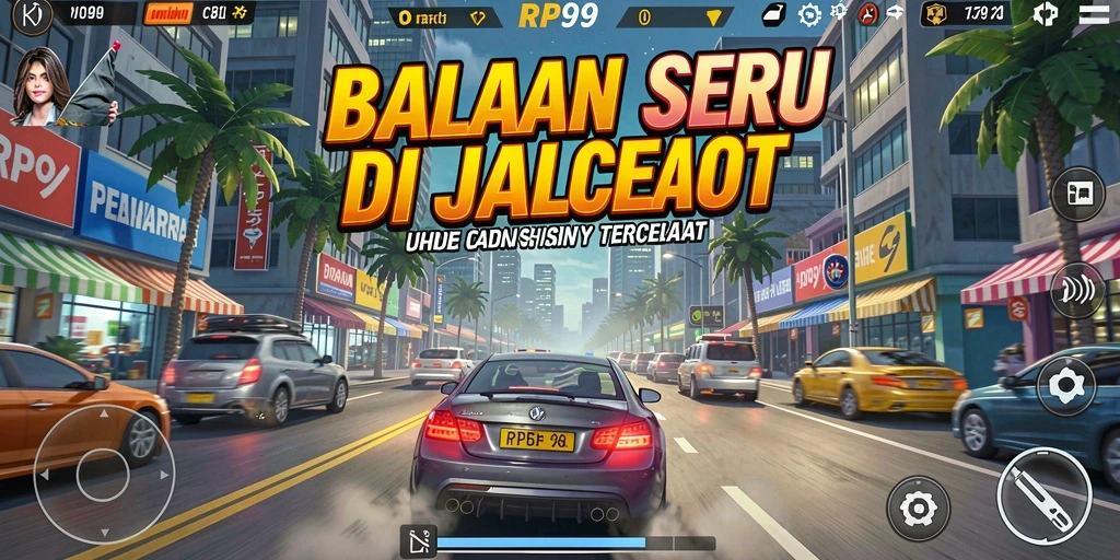 Screenshot gameplay RP99 menampilkan aksi balapan yang mendebarkan.