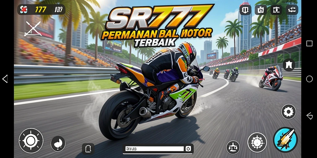 Gameplay seru SR777 dengan grafis memukau di trek balapan.