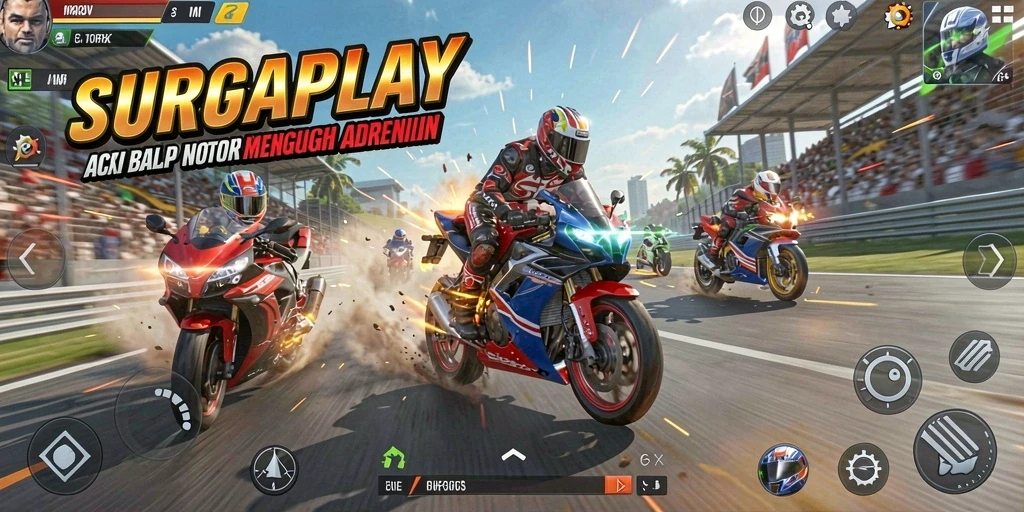 Gameplay seru balap motor dengan trek menantang.