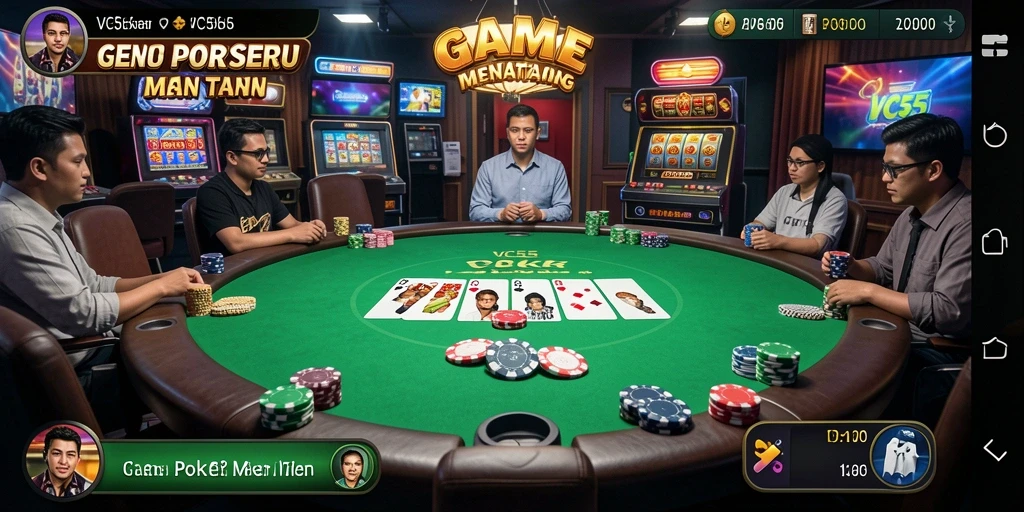 Screenshot VC55 yang menunjukkan momen seru dalam permainan Poker.